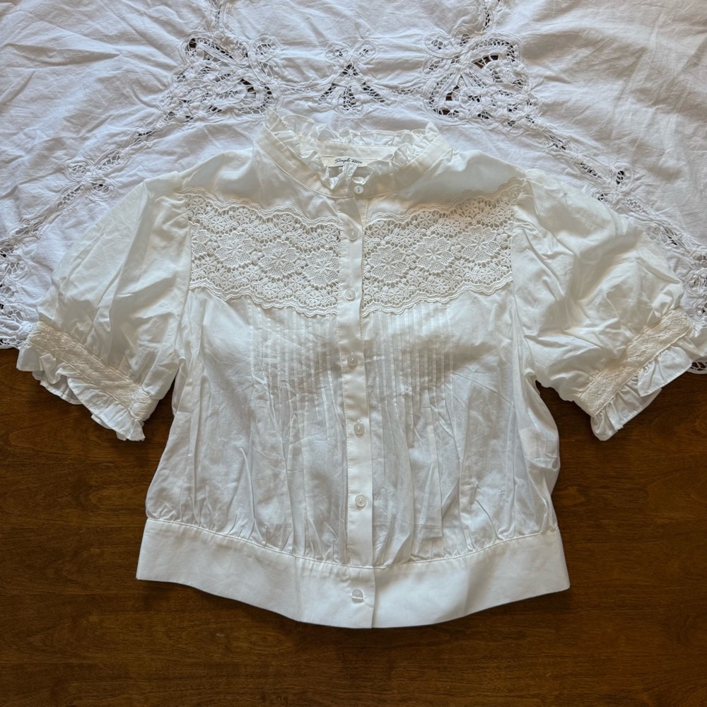 Simple Retro Cotton Puff Sleeve Blouse